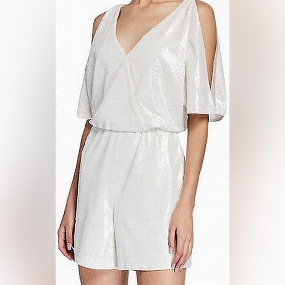 Aidan Mattox Ivory Sequin Short Sleeve Romper - Picture 3 of 15